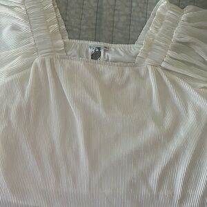 QUEEN OF SPARKLES Ivory Pleated Square-Neck Blouse